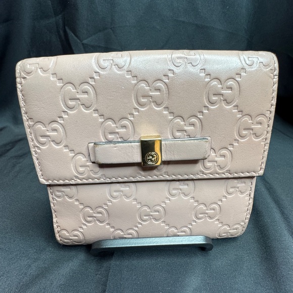 Gucci Blush Pink GG Guccissima Leather Compact Bow Wallet - Picture 5 of 16